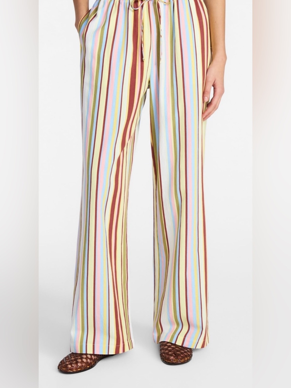Striped Wide-Leg Drawstring Pants - Multicolor - Picture 3 of 5
